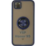 Techno Guru Huawei Y5P Kılıf Arkası Buz Tasarımlı ve Yüzüklü Kenarları Renkli Şık Montreal Yüzüklü Silikon Kapak - Lacivert