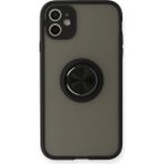 Techno Guru iPhone 11 Kılıf Arkası Buz Tasarımlı ve Yüzüklü Kenarları Renkli Şık Montreal Yüzüklü Silikon Kapak - Siyah