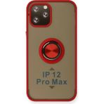 Techno Guru iPhone 12 Pro Kılıf Arkası Buz Tasarımlı ve Yüzüklü Kenarları Renkli Şık Montreal Yüzüklü Silikon Kapak - Kırmızı