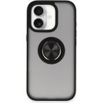 Techno Guru iPhone 16 Kılıf Arkası Buz Tasarımlı ve Yüzüklü Kenarları Renkli Şık Montreal Yüzüklü Silikon Kapak - Siyah