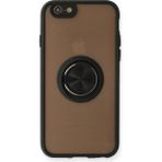 Techno Guru iPhone 6 Kılıf Arkası Buz Tasarımlı ve Yüzüklü Kenarları Renkli Şık Montreal Yüzüklü Silikon Kapak - Siyah