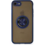 Techno Guru iPhone 7 Kılıf Arkası Buz Tasarımlı ve Yüzüklü Kenarları Renkli Şık Montreal Yüzüklü Silikon Kapak - Lacivert