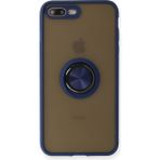 Techno Guru iPhone 7 Plus Kılıf Arkası Buz Tasarımlı ve Yüzüklü Kenarları Renkli Şık Montreal Yüzüklü Silikon Kapak - Lacivert