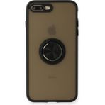 Techno Guru iPhone 8 Plus Kılıf Arkası Buz Tasarımlı ve Yüzüklü Kenarları Renkli Şık Montreal Yüzüklü Silikon Kapak - Siyah