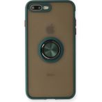 Techno Guru iPhone 8 Plus Kılıf Arkası Buz Tasarımlı ve Yüzüklü Kenarları Renkli Şık Montreal Yüzüklü Silikon Kapak - Yeşil