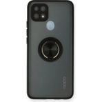 Techno Guru Oppo A15 Kılıf Arkası Buz Tasarımlı ve Yüzüklü Kenarları Renkli Şık Montreal Yüzüklü Silikon Kapak - Siyah