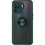 Techno Guru Oppo Reno 5 Lite Kılıf Arkası Buz Tasarımlı ve Yüzüklü Kenarları Renkli Şık Montreal Yüzüklü Silikon Kapak - Yeşil