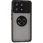 Techno Guru Poco X6 Pro Kılıf Arkası Buz Tasarımlı ve Yüzüklü Kenarları Renkli Şık Montreal Yüzüklü Silikon Kapak - Siyah