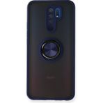 Techno Guru Redmi 9 Kılıf Arkası Buz Tasarımlı ve Yüzüklü Kenarları Renkli Şık Montreal Yüzüklü Silikon Kapak - Lacivert
