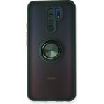 Techno Guru Redmi 9 Kılıf Arkası Buz Tasarımlı ve Yüzüklü Kenarları Renkli Şık Montreal Yüzüklü Silikon Kapak - Yeşil