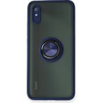 Techno Guru Redmi 9A Kılıf Arkası Buz Tasarımlı ve Yüzüklü Kenarları Renkli Şık Montreal Yüzüklü Silikon Kapak - Lacivert