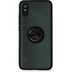Techno Guru Redmi 9A Kılıf Arkası Buz Tasarımlı ve Yüzüklü Kenarları Renkli Şık Montreal Yüzüklü Silikon Kapak - Siyah