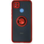 Techno Guru Redmi 9c Kılıf Arkası Buz Tasarımlı ve Yüzüklü Kenarları Renkli Şık Montreal Yüzüklü Silikon Kapak - Kırmızı