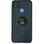 Techno Guru Redmi 9c Kılıf Arkası Buz Tasarımlı ve Yüzüklü Kenarları Renkli Şık Montreal Yüzüklü Silikon Kapak - Yeşil