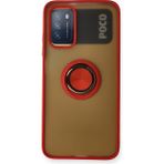 Techno Guru Redmi 9t Kılıf Arkası Buz Tasarımlı ve Yüzüklü Kenarları Renkli Şık Montreal Yüzüklü Silikon Kapak - Kırmızı