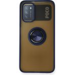 Techno Guru Redmi 9t Kılıf Arkası Buz Tasarımlı ve Yüzüklü Kenarları Renkli Şık Montreal Yüzüklü Silikon Kapak - Lacivert