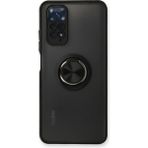 Techno Guru Redmi Note 11 Kılıf Arkası Buz Tasarımlı ve Yüzüklü Kenarları Renkli Şık Montreal Yüzüklü Silikon Kapak - Siyah