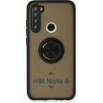 Techno Guru Redmi Note 8 Kılıf Arkası Buz Tasarımlı ve Yüzüklü Kenarları Renkli Şık Montreal Yüzüklü Silikon Kapak - Siyah