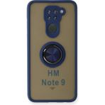 Techno Guru Redmi Note 9 Kılıf Arkası Buz Tasarımlı ve Yüzüklü Kenarları Renkli Şık Montreal Yüzüklü Silikon Kapak - Lacivert