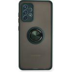 Techno Guru Samsung Galaxy A72 Kılıf Arkası Buz Tasarımlı ve Yüzüklü Kenarları Renkli Şık Montreal Yüzüklü Silikon Kapak - Yeşil