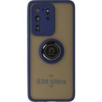 Techno Guru Samsung Galaxy S20 Ultra Kılıf Arkası Buz Tasarımlı ve Yüzüklü Kenarları Renkli Şık Montreal Yüzüklü Silikon Kapak - Lacivert