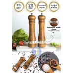 Technojet 2 Adet Doğal Ahşap Karabiber Tuz Kahve Baharat Öğütücü Ahşap Değirmen Tuzluk Biberlik 2li Set 22CM Akrilik - 100 ml