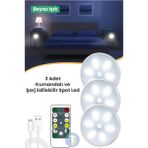 Technojet 3 Adet Akıllı Hareket Sensörlü Uzaktan Kumandalı Beyaz Işık USB Şarjlı Kablosuz Spot LED Gece Lambası