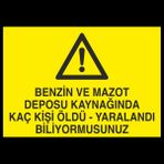 Technopa Benzin ve Mazot Deposu Kaynagında Kaç Kişi Öldü Yaralandı Biliyormusunuz 40 x 60 cm Uyarı Levhası