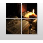 Technopa Kitap ve Mum 100x100 cm Kanvas Tablo