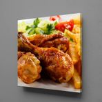 Technopa Kızarmış Tavuk ve Patates Kare 70x70 cm Kanvas Tablo