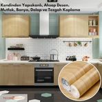 TechnoSmart 60cm×500cm Kendinden Yapışkanlı Ahşap Görünümlü Kaplama Kağıdı Mutfak Dolap Masa Duvar Bej2