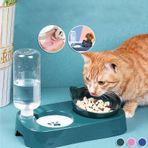 Technosmart Kedi Köpek Mama ve Su Kabı Kaseli Otomatik Su Sebili Büyük Boy Depolama - Yeşil