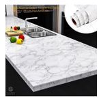 TechnoSmart Mutfak Tezgah Üstü Folyo Kaplama Mermer Desenli Beyaz Banyo Dolap Kaplama 60cmx100cm