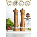 TechnoSmart Premium 2 Adet 22cm Doğal Ahşap Değirmen & Akrilik Şeffaf Baharat Öğütücü Karabiber Tuz