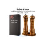 TechnoSmart Premium Kalite 2li 22cm Tabaklı Doğal Ahşap Değirmen Baharat Öğütücü Karabiber Tuz Kahve