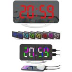 TechnoStation LED RGB Işıklı Çalar Saat Aynalı Yüzey Masaüstü Duvar Askılı Saat Çift USB Bağlantı Noktalı Dijital