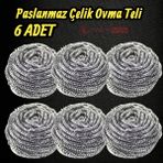 Technow %100 Paslanmaz Çelik Sürtme Bulaşık Ovma Teli 6 Adet - Siyah