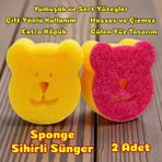 Technow Sponge Çift Taraflı Gülen Yüz Çok Amaçlı Sihirli Bulaşık Süngeri 2 Adet - Pembe - Coral