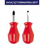 Techora Sale 2'li Avuç Içi Tornavida Seti - Mini Düz ve Yıldız Başlıklı Pratik Tamir Seti