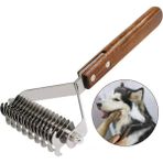 Techtic Evcil Hayvan Tarağı Çift Taraflı Kedi Köpek Kıtık Tüy Topak Açıcı Metal Dişli Ahşap Saplı - Gri - Kahverengi