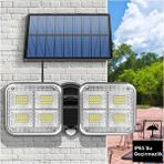 Techtic Solar Lamba Güneş Enerjili Kablolu Çift Başlı Sensörlü Bahçe Kamp Aydınlatma 120 LED Lamba Su Geçirmez - Siyah