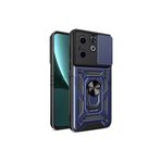 Techtrove İnfinix Smart 8 Kılıf Magnetik Standlı Sürgülü Kamera Korumalı Tank Kapak Mavi