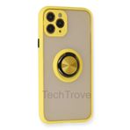Techtrove İphone 11 Pro Max Kılıf Yüzüklü Stand Özellikli Darbe Korumalı Mat Silikon Kapak Sarı