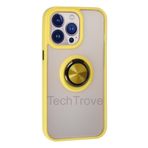 Techtrove İphone 15 Pro Kılıf Yüzüklü Stand Özellikli Darbe Korumalı Mat Silikon Kapak Sarı