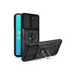 Techtrove Oppo A9 2020 Kılıf Magnetik Standlı Sürgülü Kamera Korumalı Tank Kapak Siyah