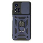 Techtrove Poco M4 Pro 5G Kılıf Sürgülü Kamera Korumalı Yüzüklü Stand Olabilen Magnetic Tpu Tank Kapak Lacivert