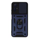 Techtrove Xiaomi Redmi Note 12S Kılıf Sürgülü Kamera Korumalı Yüzüklü Stand Olabilen Magnetic Tpu Tank Kapak Lacivert