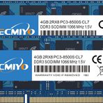 TECMIYO 8GB Kiti (2x4GB) PC3-8500 DDR3 1066MHZ CL7 SODIMM Dizüstü Bilgisayar RAM