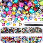 TecUnite 2000 Adet Düz Sırt Taşları Yuvarlak Kristal Yapay Elmas 6 Boyut (1,5-6 mm) Pick Up Cımbız ve Yapay Elmas Toplama Kalemi El Sanatları Tırnak Yüz Sanatı Giysi Ayakkabı Çanta Kendin Yap (Çok