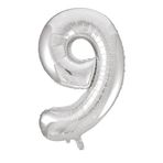 Tedaks 1 Adet 34 İnç 76 Cm Gümüş Folyo Balon Helyum Balon 9 Yaş Balonu 9 Rakam Balon